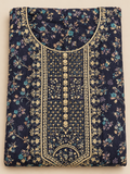 Ivory Floral Print Pearl Sequin Embroidered Linen Salwar Kameez Piece Unstitched