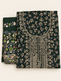Dark Green Ditsy Floral Print Embroidered Salwar Kameez Piece Unstitched