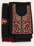 Black Floral Vine Gold Embroidered Salwar Kameez Piece Unstitched