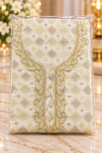 Ivory Diamond Lattice Gold Silver Leaf Pearl Embroidered Kurta Fabric Unstitched