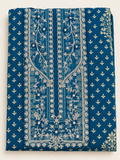 Teal Blue Floral Embroidered Cotton Salwar Kameez Piece Unstitched
