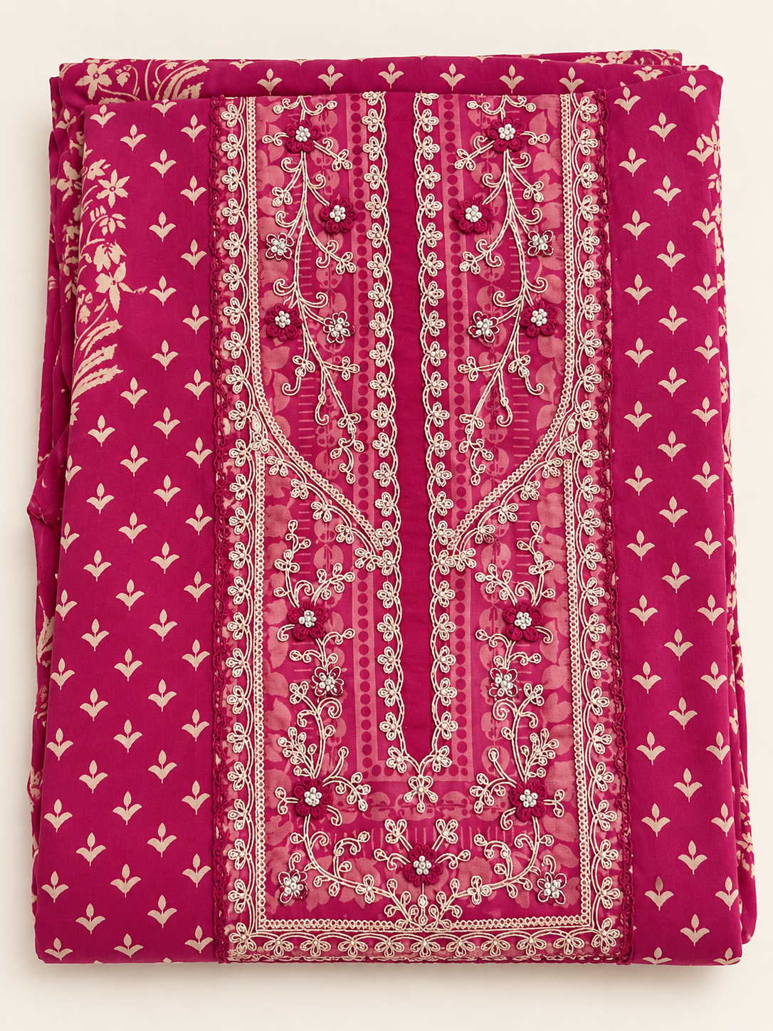Wine Pearl Floral Embroidered Georgette Salwar Kameez Piece Unstitched
