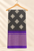 Charcoal Grey Patola Print Saree with Purple & Lavender Zari Border