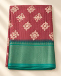 Dusty Rose Patola Snowflake Print Saree with Teal Zari Border