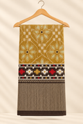 Mustard Ikat Floral Print Saree with Black Tribal Ikat Border