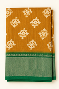 Mustard Patola Snowflake Print Saree with Green Woven Border