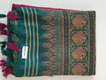 Teal & Pink Printed Silk Saree with Tassels