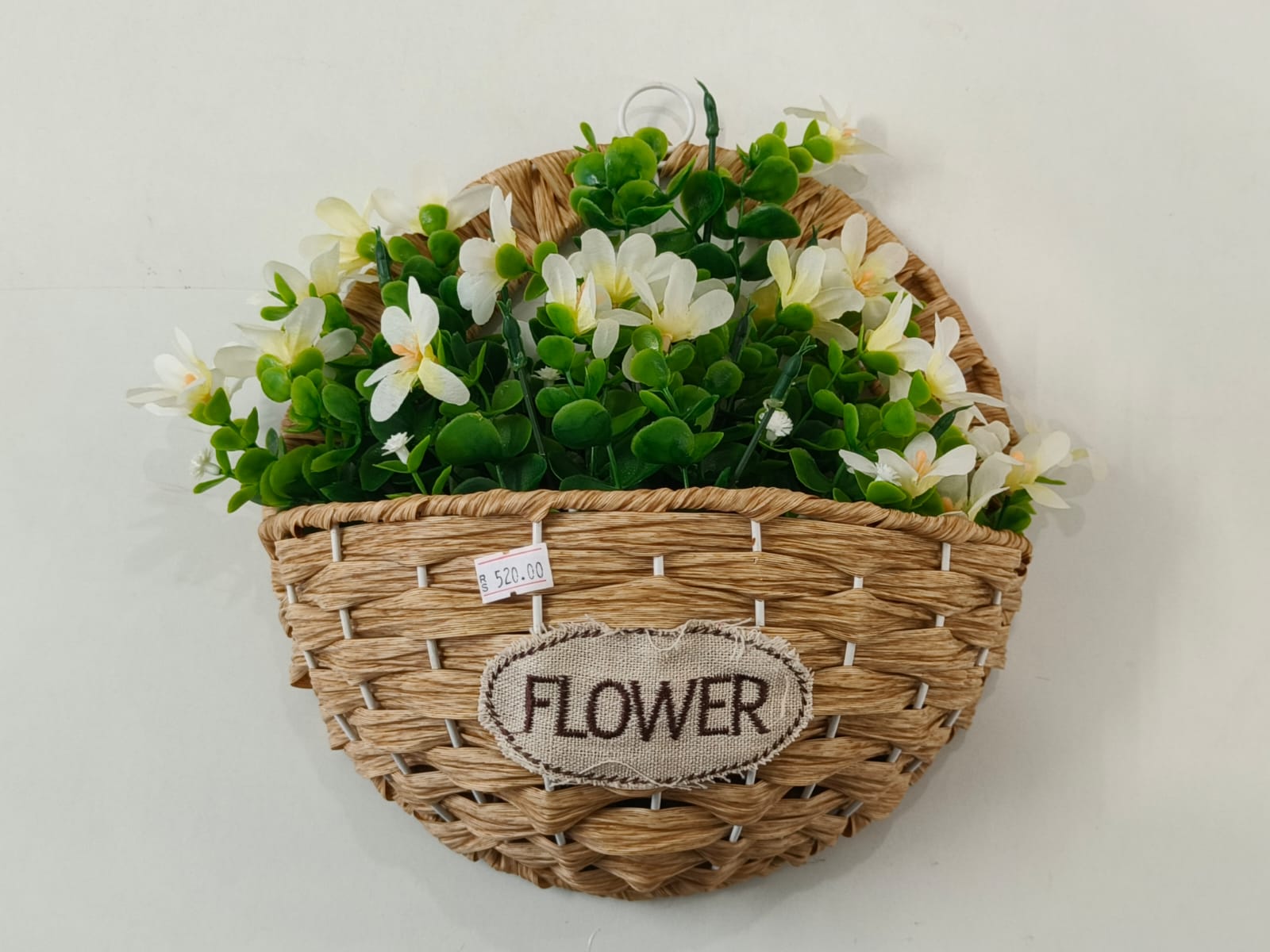 Woven Wall Hanging Flower Basket with Artificial Flowers