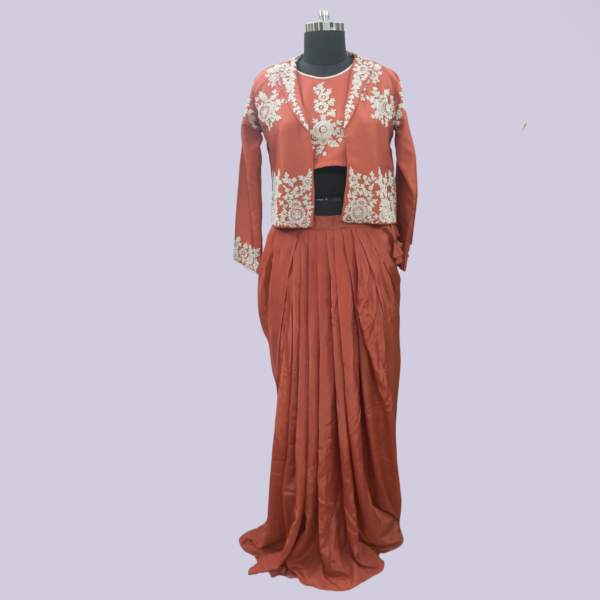 Silk Blazer with top And Dhoti Skirt Co-Ord Orange