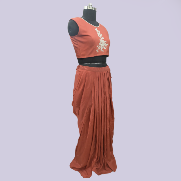 Silk Blazer with top And Dhoti Skirt Co-Ord Orange x