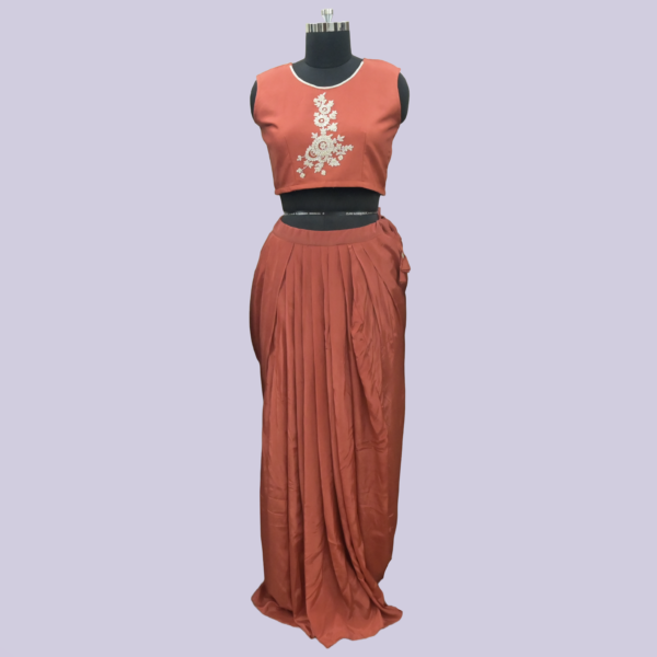 Silk Blazer with top And Dhoti Skirt Co-Ord Orange xaa