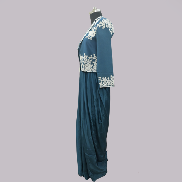 Royal Blue  Designer Jacket with Drape Skirt and Sleeveless Top Co-Ord Set | Inaya Lifestyle