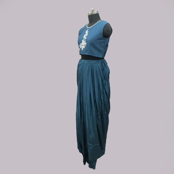 Royal Blue  Designer Jacket with Drape Skirt and Sleeveless Top Co-Ord Set | Inaya Lifestyle