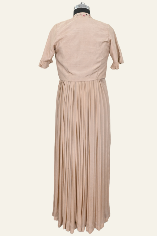 Pleated Dress with Embroidered Jacket | Nude | Inaya Lifestyle