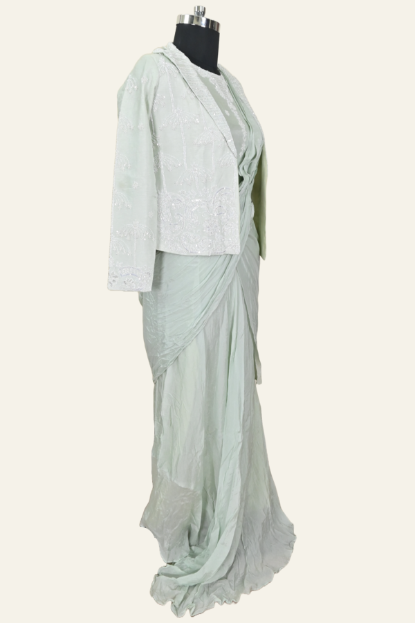 Graceful Draped Saree Ensemble by Inaya Lifestyle | Misty Mint