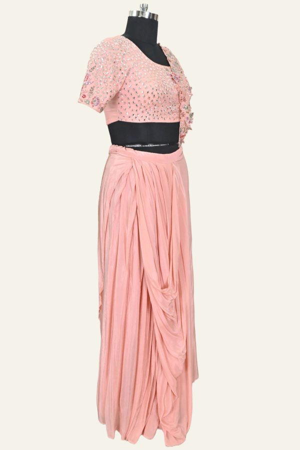 Peach Embroidered Dhoti Set | Inaya Lifestyle