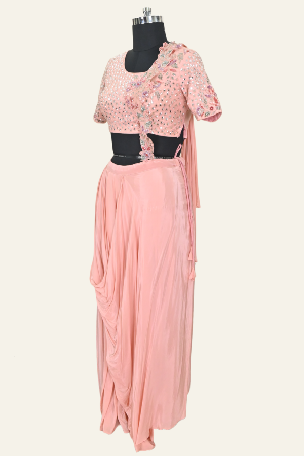 Peach Embroidered Dhoti Set | Inaya Lifestyle