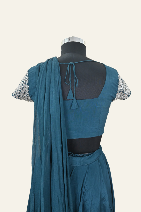 Handmade Drape Saree With Crop Blouse And belt | Royal Blue | Inaya Lifestyle | Blouse back View