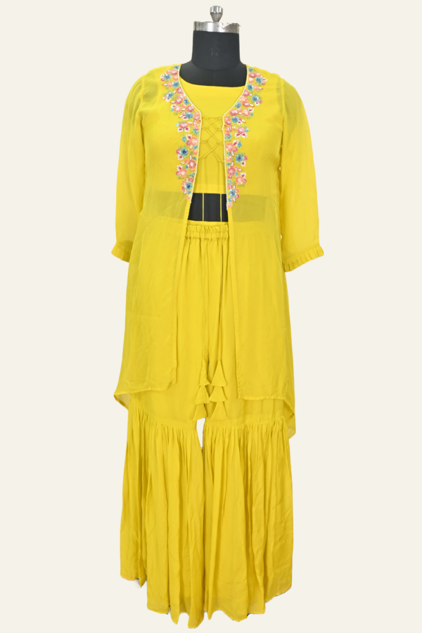 Floral Hand Embroidered Ensemble by Inaya Lifestyle | Lime Yellow