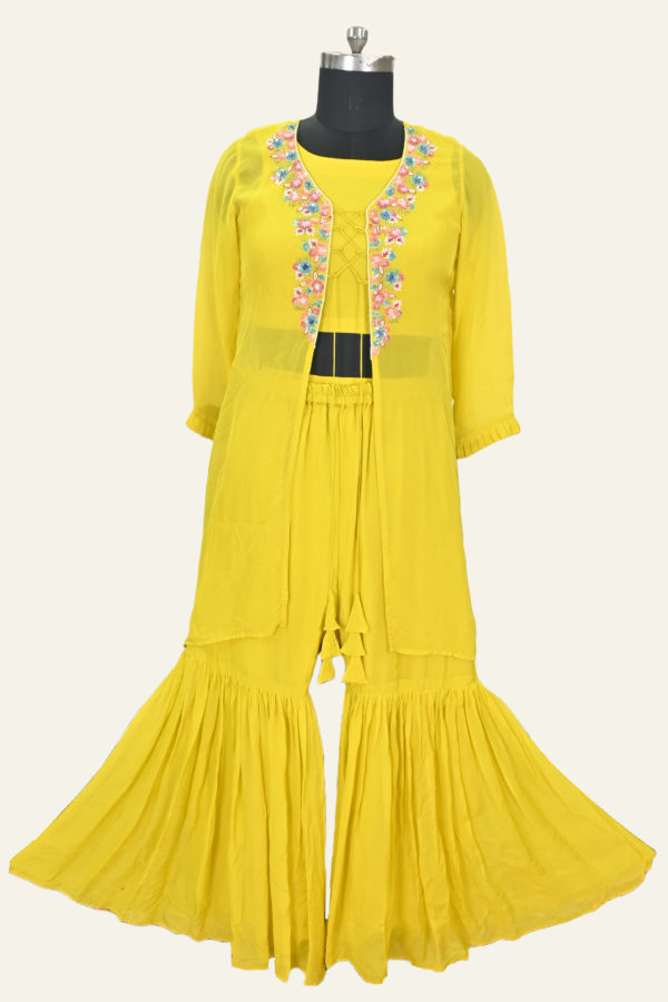 Floral Hand Embroidered Ensemble by Inaya Lifestyle | Lime Yellow