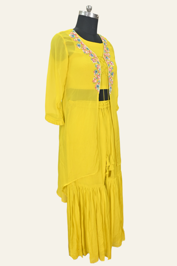 Floral Hand Embroidered Ensemble by Inaya Lifestyle | Lime Yellow