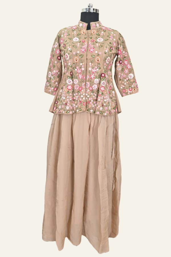 Floral Embroidered Co-ord Set | Nude | Inaya Lifestyle