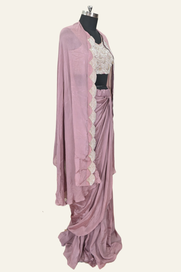 Nude Draped Dhoti Set with Embroidered Cape | Inaya Lifestyle