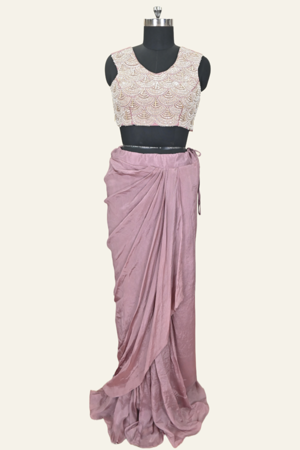 Nude Draped Dhoti Set with Embroidered Cape | Inaya Lifestyle