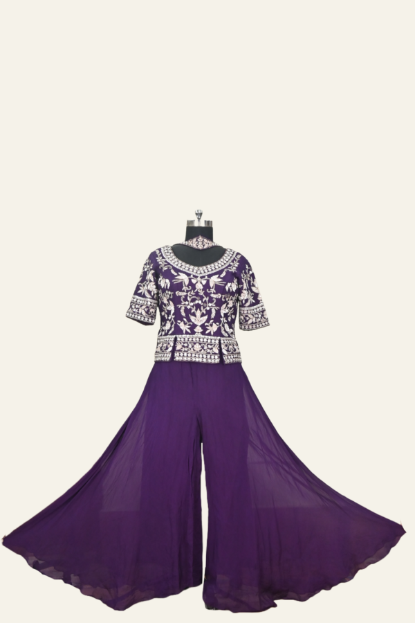 Royal Purple Embroidered Sharara Set | Regal Splendor