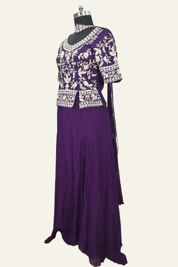 Royal Purple Embroidered Sharara Set | Regal Splendor