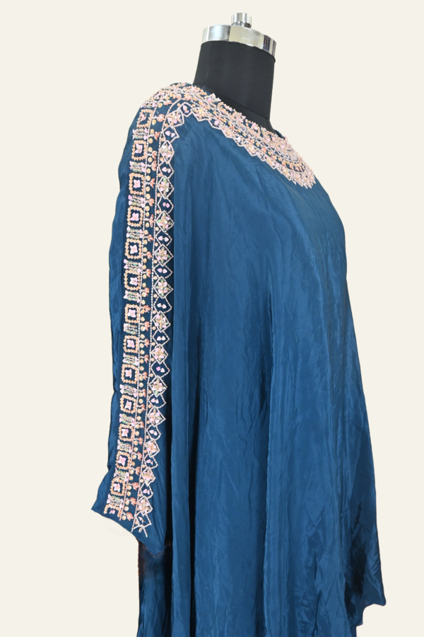 Teal Blue Embroidered Kaftan Set | Inaya Lifestyle