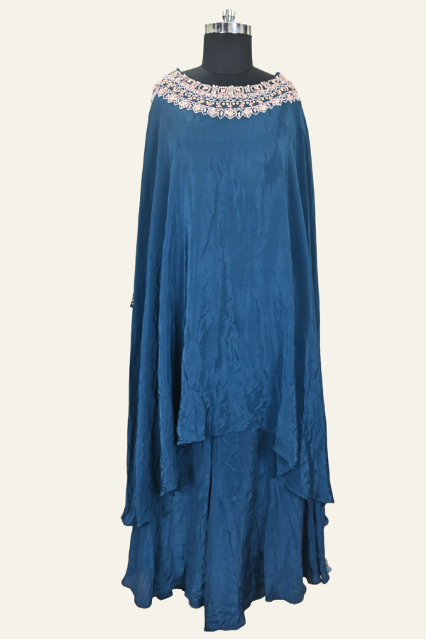 Teal Blue Embroidered Kaftan Set | Inaya Lifestyle