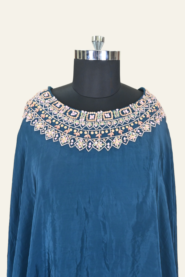 Teal Blue Embroidered Kaftan Set | Inaya Lifestyle