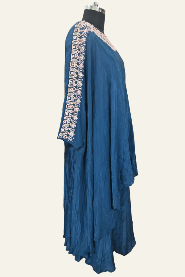 Teal Blue Embroidered Kaftan Set | Inaya Lifestyle